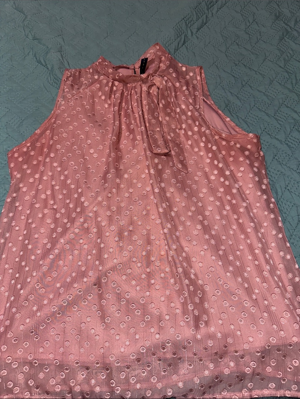 Sleeveless Pink Tie-Neck Dot Blouse